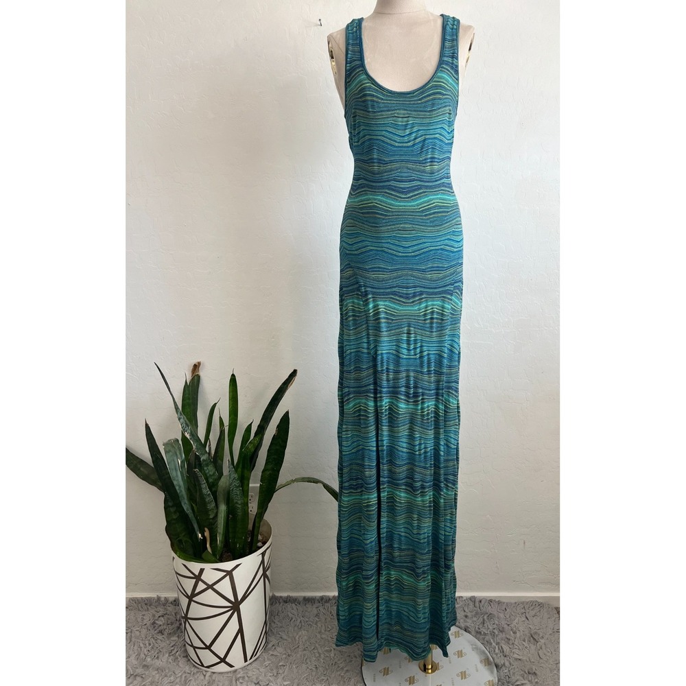 BEBE vtg maxi beach evening date flowy light dress made in USA SIZE M turquoise